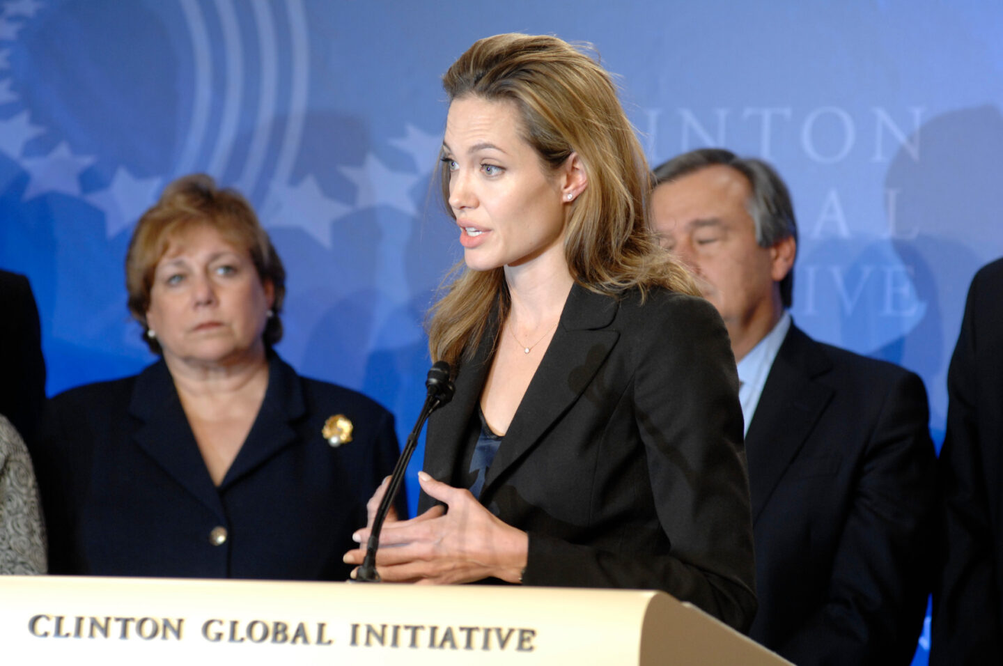 Angelina Jolie speaks at a press conference
