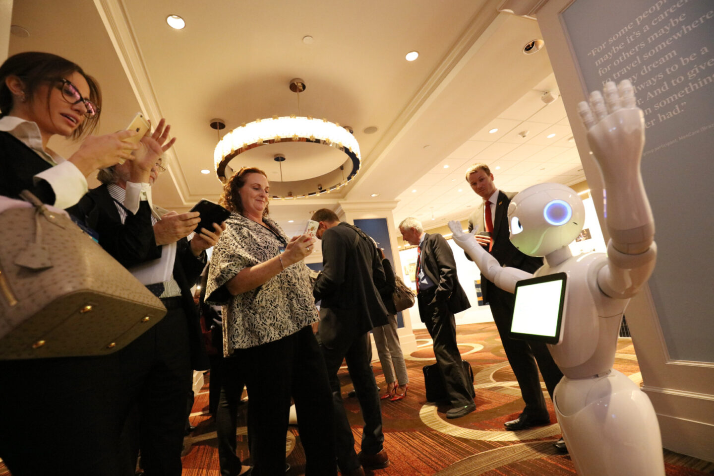 People interact with Pepper the Social Humanoid Robot