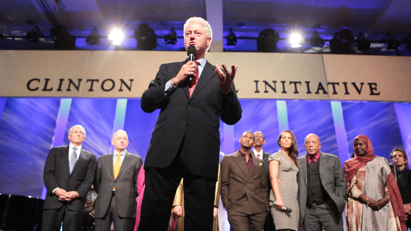 President Clinton speaks on stage