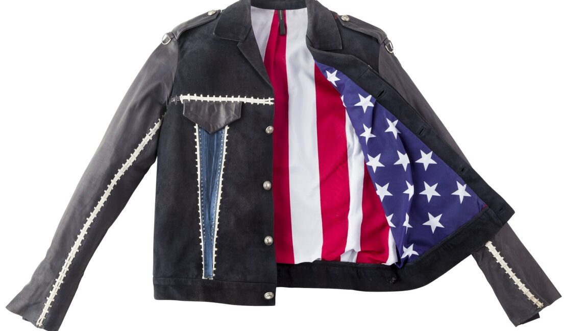 Leather jacket with American flag lining