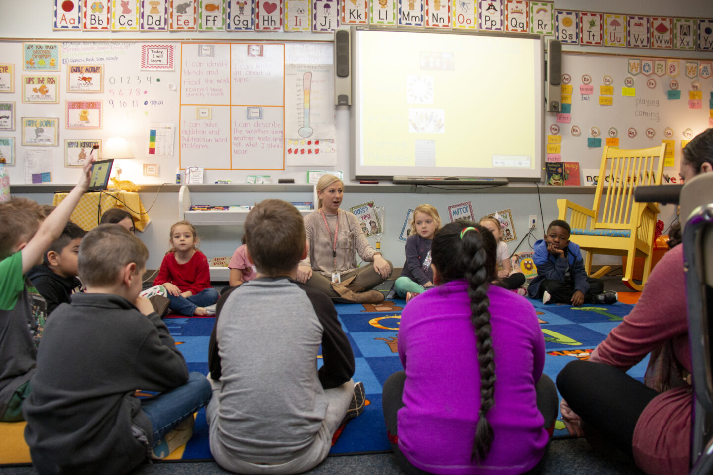 Students participate in a classroom activity at an elementary school in North Carolina