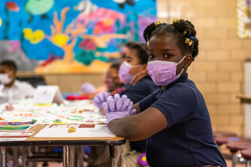 Students participate in a cooking activity at a school in New Jersey