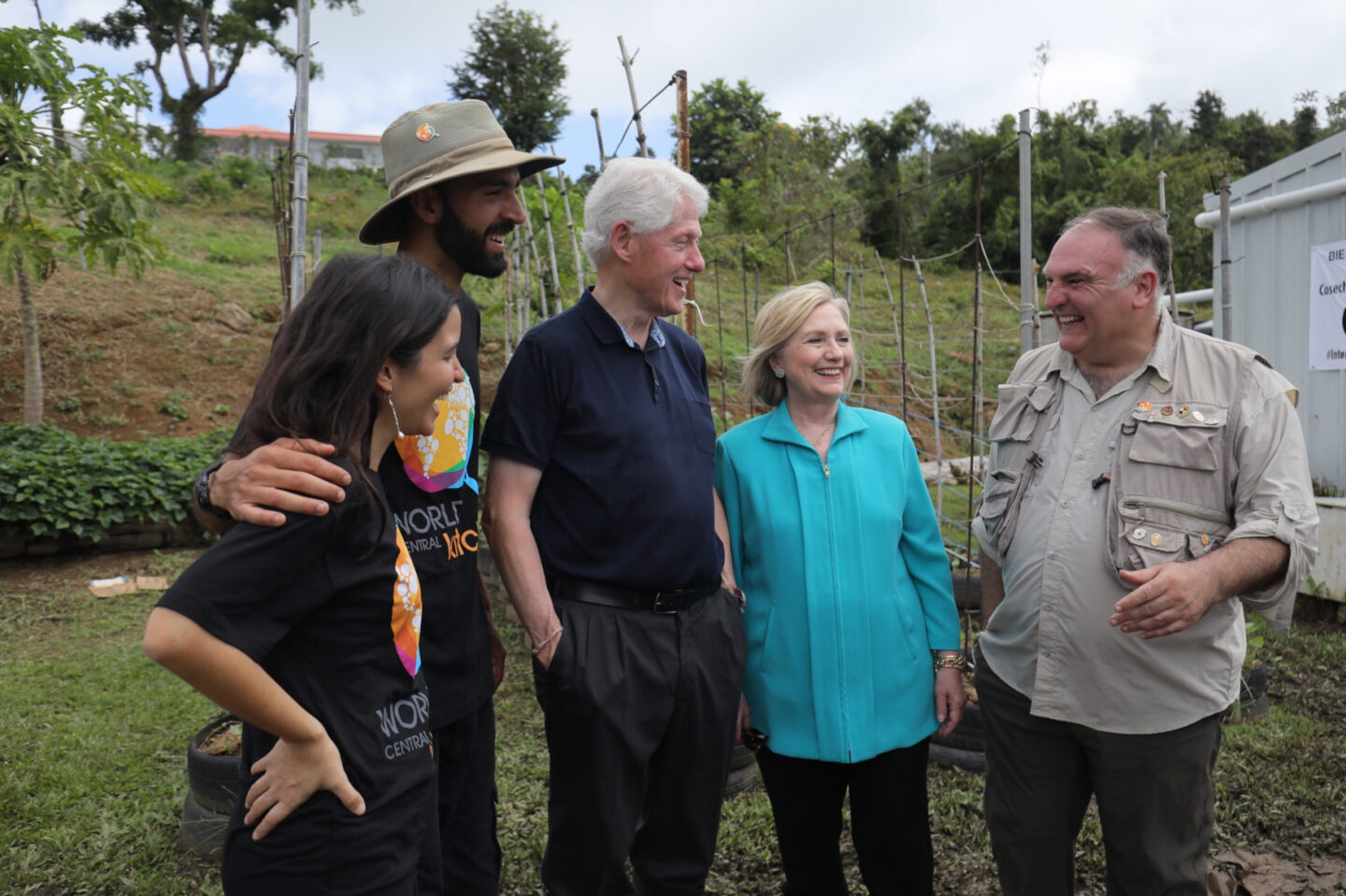 President Clinton, Secretary Clinton, Chef José Andrés, and farmers speak to the press at a farm in Puerto Rico