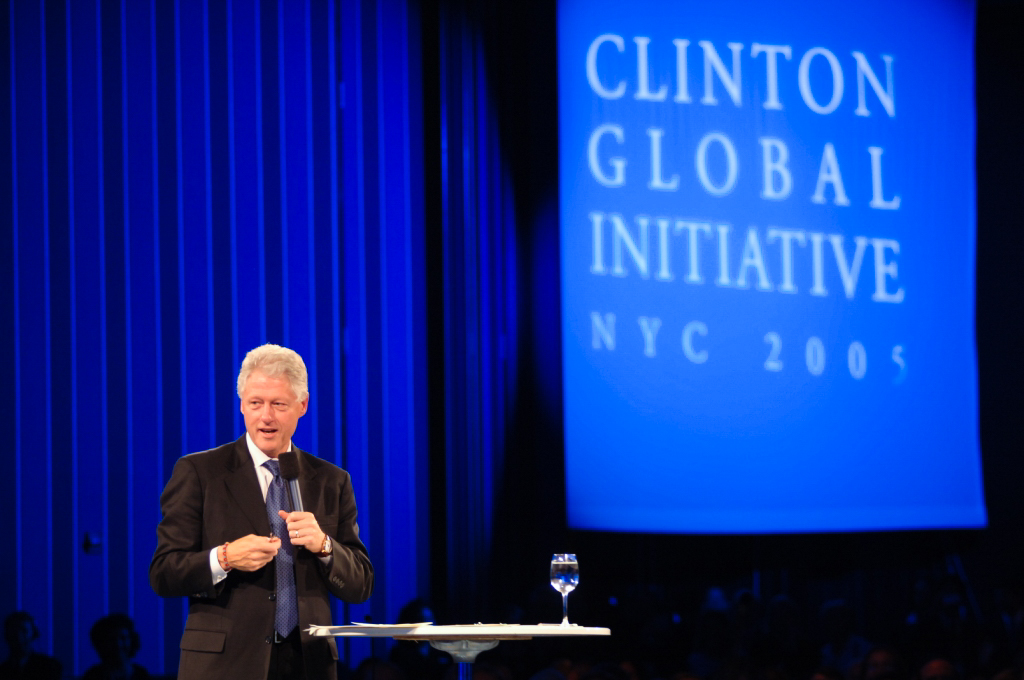 President Clinton speaks onstage during a Clinton Global Initiative event