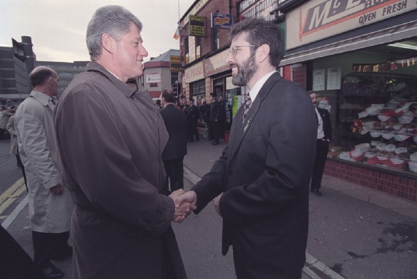 President Clinton and Gerry Adams shake hands