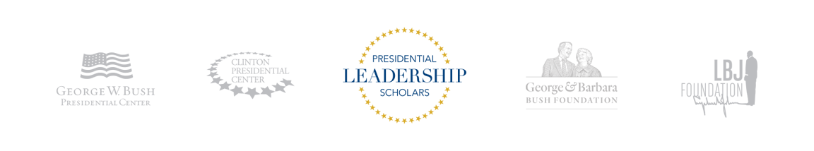 Banner with logos of George W. Bush Presidential Center, Clinton Presidential Center, Presidential Leadership Scholars, George & Barbara Bush Foundation, and LBJ Foundation