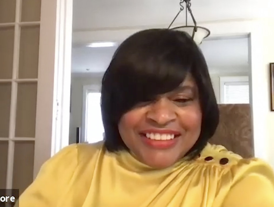 Minyon Moore appears in a Zoom video call
