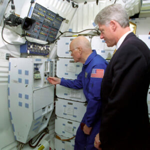 President Bill Clinton with John Glenn during a visit to the Johnson Space Center in Houston, TX