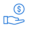 icon of hand below a circle with a dollar sign