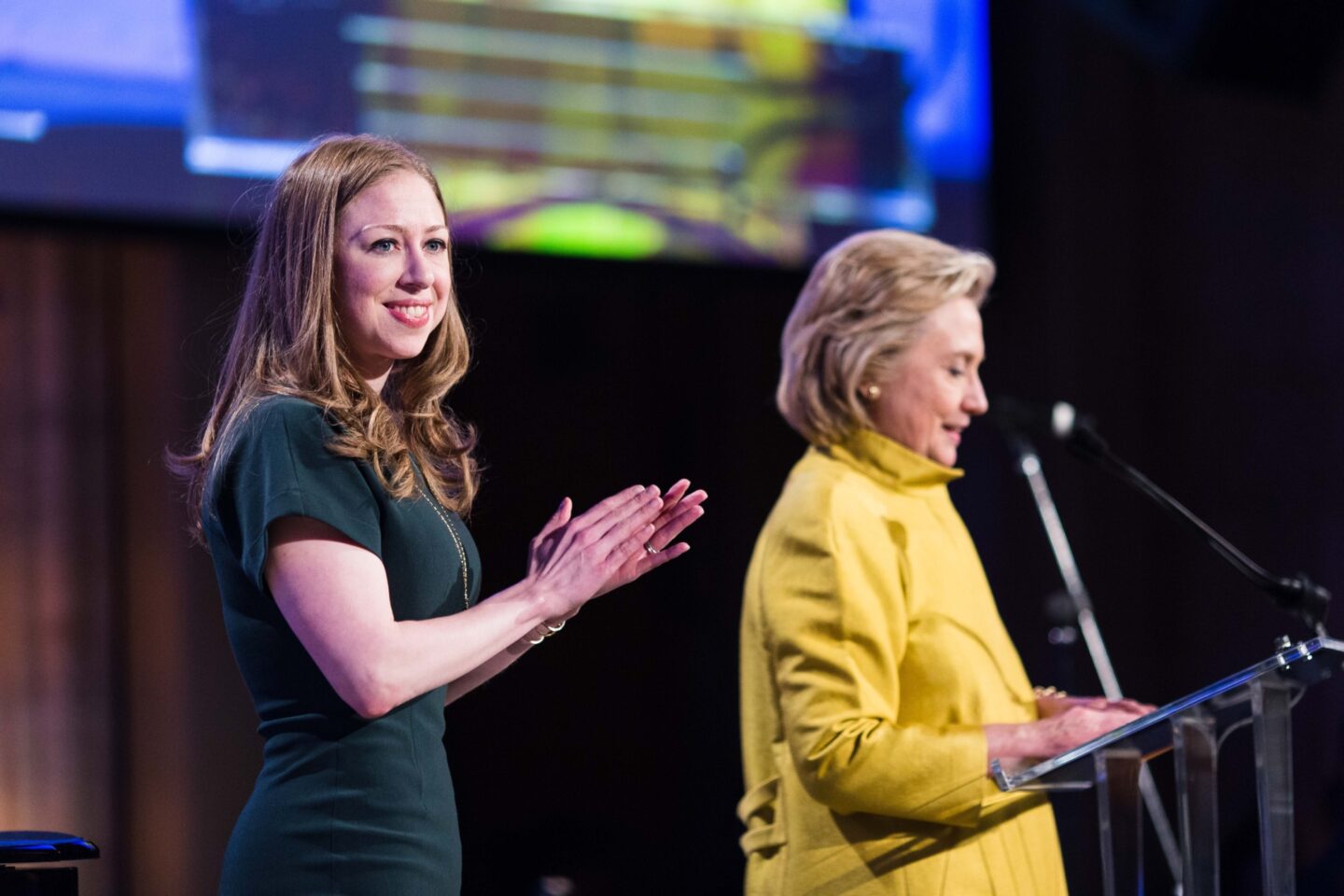 Secretary Clinton and Chelsea Clinton speak onstage