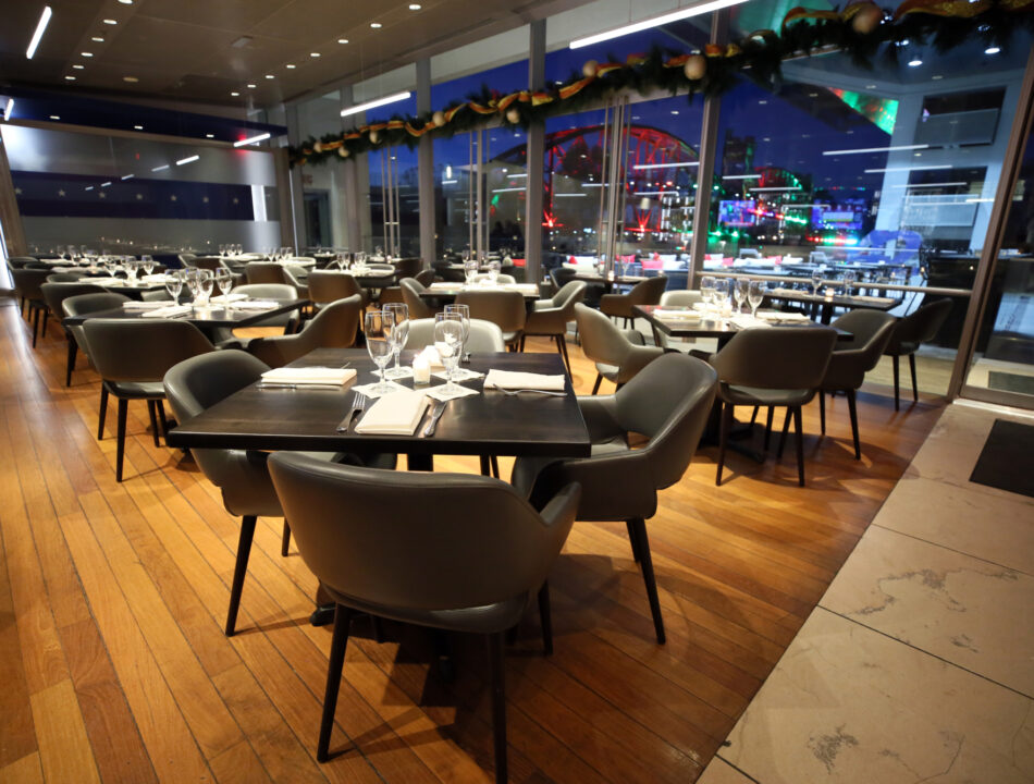 Wide shot of table arrangements at 42 bar and table restaurant