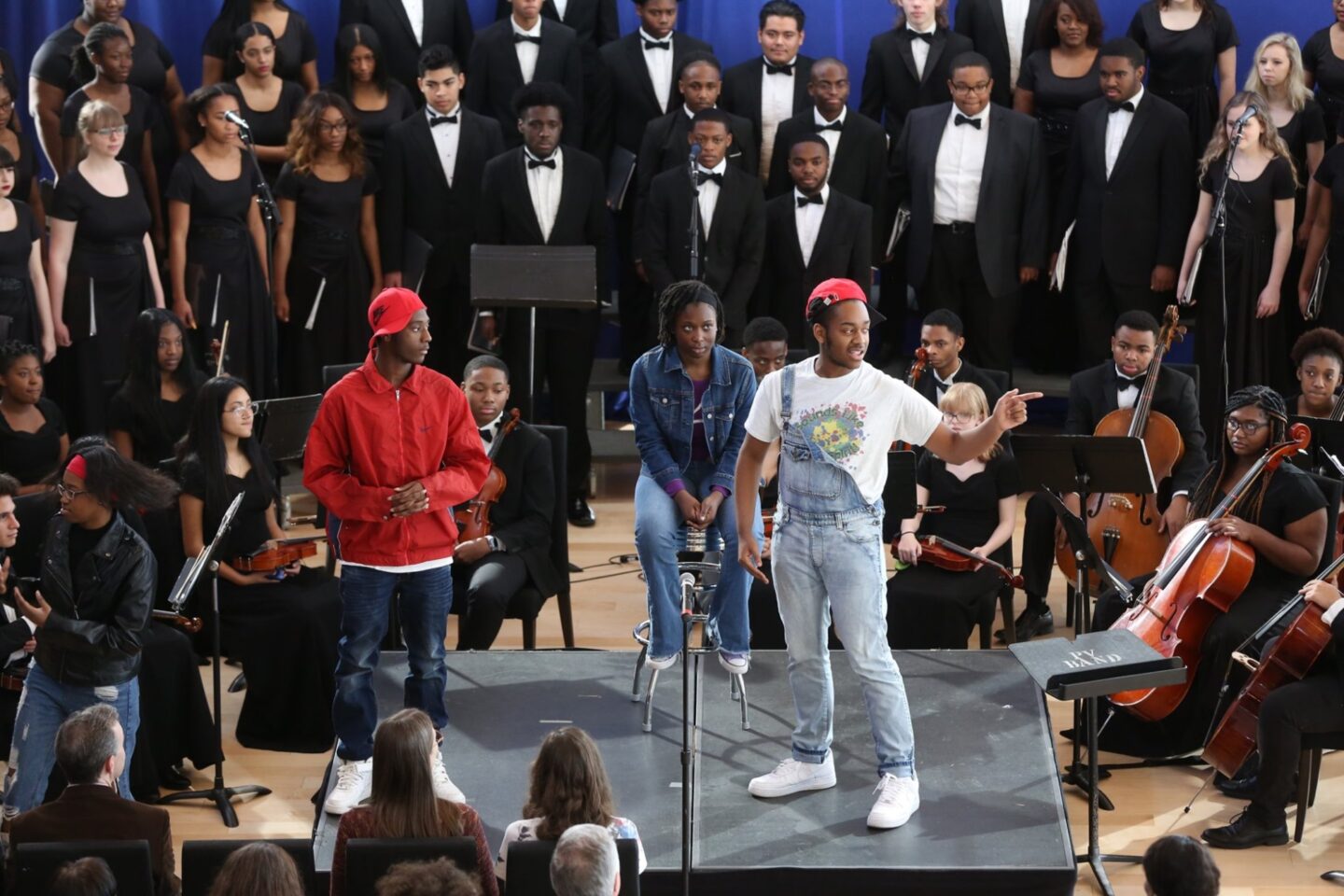 Three Parkview High School drama students perform in the Great Hall at the Clinton Center