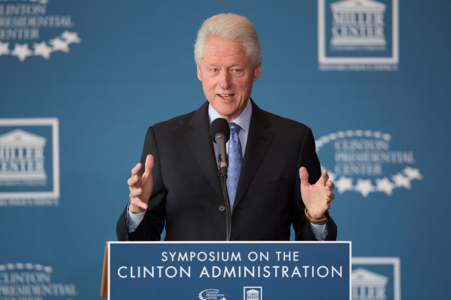 President Clinton gives remarks at an event.