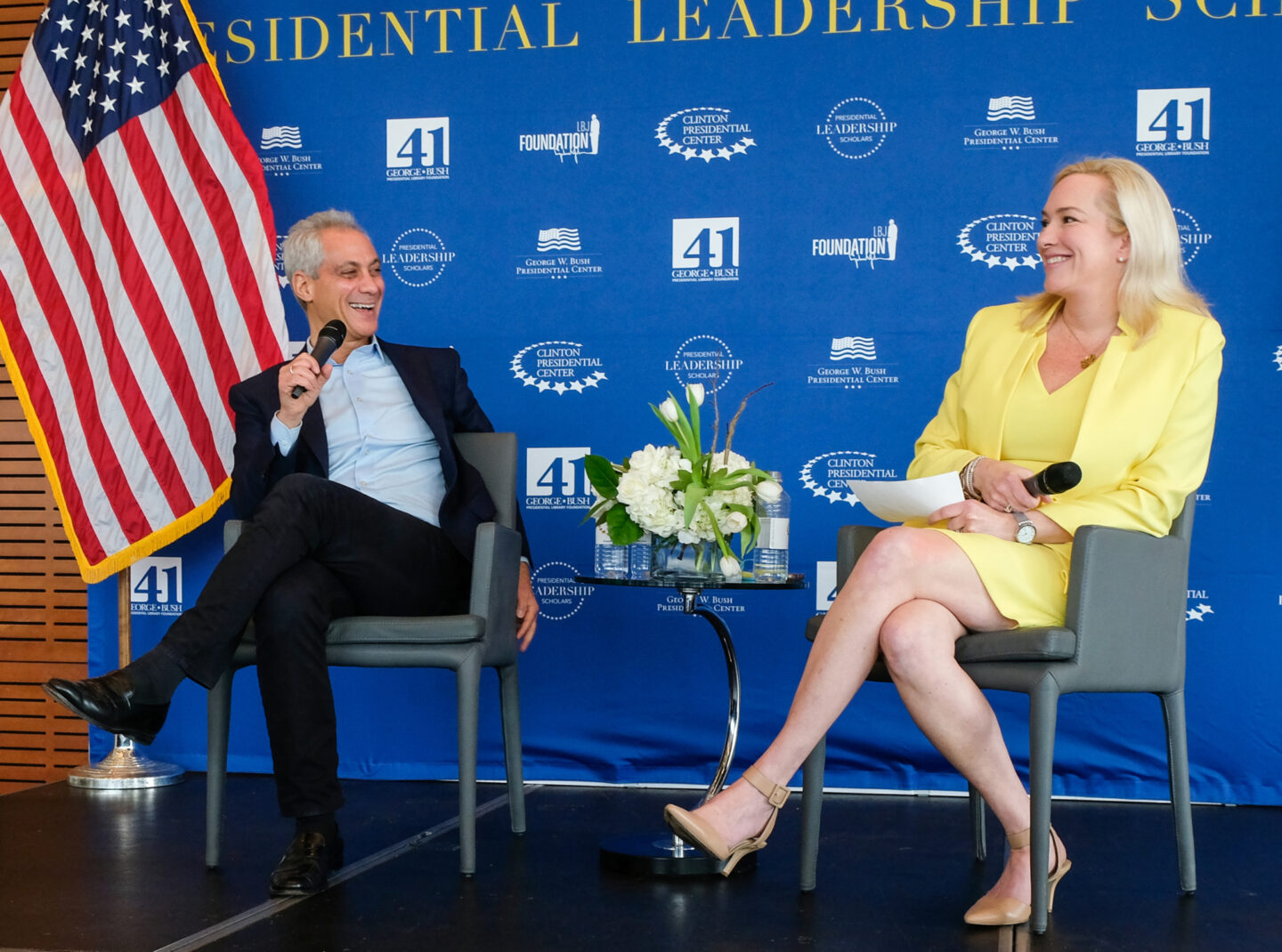 Stephanie Streett moderates a conversation with Rahm Emanuel.