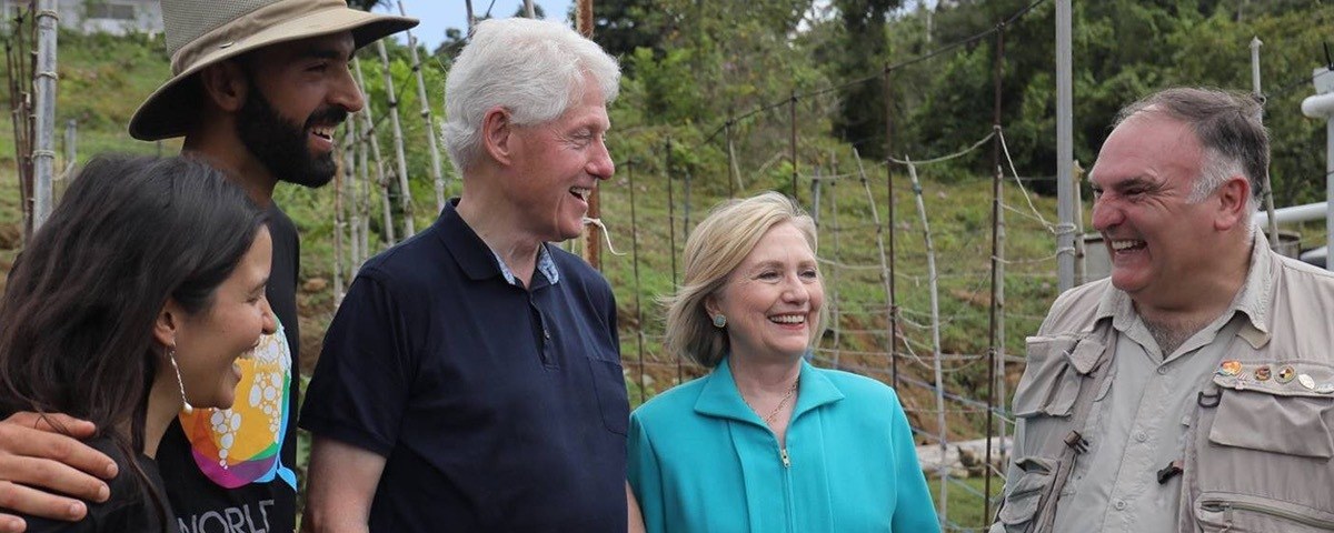 President Clinton, Secretary Clinton, and Jose Andres with Franco and Natalia, two farmers at the Cosechas Tierra Viva farm