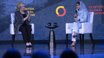 Secretary Clinton and Malala Yousafzai have a conversation, seated onstage