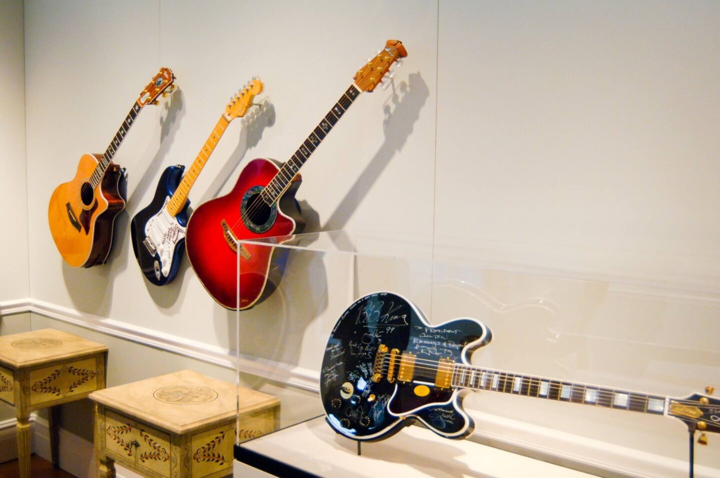 Guitars displayed in the World of Music exhibit in 2005
