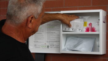 A CGI Overdose Aid Kit stocked with naloxone installed at the Clinton Presidential Center in Little Rock